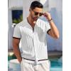 COOFANDY Men’s Short Sleeve Knit Shirt Casual Button Down Shirt Vintage Striped Knitted Golf Beach Tops(White)