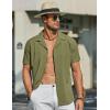 COOFANDY Mens Short Sleeve Shirts Casual Button Down Shirts Cuban Textured Summer Beach Shirts(Army Green)