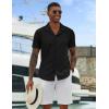 COOFANDY Mens Short Sleeve Shirts Casual Button Down Shirts Cuban Textured Summer Beach Shirts(Black)