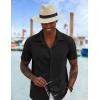 COOFANDY Mens Short Sleeve Shirts Casual Button Down Shirts Cuban Textured Summer Beach Shirts(Black)