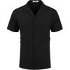 COOFANDY Mens Short Sleeve Shirts Casual Button Down Shirts Cuban Textured Summer Beach Shirts(Black)