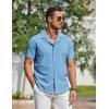 COOFANDY Mens Short Sleeve Shirts Casual Button Down Shirts Cuban Textured Summer Beach Shirts(Blue)