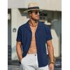 COOFANDY Mens Short Sleeve Shirts Casual Button Down Shirts Cuban Textured Summer Beach Shirts(Dark Blue)