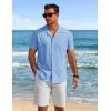 COOFANDY Mens Short Sleeve Shirts Casual Button Down Shirts Cuban Textured Summer Beach Shirts(Light Blue)