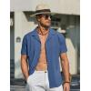 COOFANDY Mens Short Sleeve Shirts Casual Button Down Shirts Cuban Textured Summer Beach Shirts(Navy Blue)