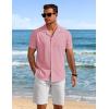 COOFANDY Mens Short Sleeve Shirts Casual Button Down Shirts Cuban Textured Summer Beach Shirts(Pink)