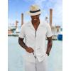 COOFANDY Mens Short Sleeve Shirts Casual Button Down Shirts Cuban Textured Summer Beach Shirts(White)