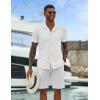 COOFANDY Mens Short Sleeve Shirts Casual Button Down Shirts Cuban Textured Summer Beach Shirts(White)