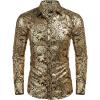 COOFANDY Men’s Silk Satin Dress Shirts Jacquard Long Sleeve Floral Button Up Shirts Party Prom Wedding Shirt(02-gold)