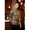 COOFANDY Men’s Silk Satin Dress Shirts Jacquard Long Sleeve Floral Button Up Shirts Party Prom Wedding Shirt(02-gold)