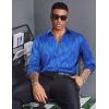 COOFANDY Men’s Silk Satin Dress Shirts Jacquard Long Sleeve Floral Button Up Shirts Party Prom Wedding Shirt(Blue Twist)
