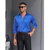 COOFANDY Men’s Silk Satin Dress Shirts Jacquard Long Sleeve Floral Button Up Shirts Party Prom Wedding Shirt(Blue Twist)