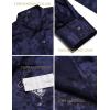 COOFANDY Men’s Silk Satin Dress Shirts Jacquard Long Sleeve Floral Button Up Shirts Party Prom Wedding Shirt(Deep Blue)