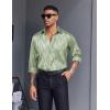 COOFANDY Men’s Silk Satin Dress Shirts Jacquard Long Sleeve Floral Button Up Shirts Party Prom Wedding Shirt(Green Twist)
