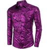 COOFANDY Men’s Silk Satin Dress Shirts Jacquard Long Sleeve Floral Button Up Shirts Party Prom Wedding Shirt(Pat9)