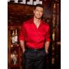 COOFANDY Men’s Silk Satin Dress Shirts Jacquard Long Sleeve Floral Button Up Shirts Party Prom Wedding Shirt(Red)