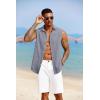 COOFANDY Mens Sleeveless Button Down Beach Shirts Casual Summer Tank Tops Collared Imitation Linen Tank Shirt(Dark Blue Grey)