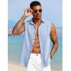 COOFANDY Mens Sleeveless Button Down Beach Shirts Casual Summer Tank Tops Collared Imitation Linen Tank Shirt(Light Blue)