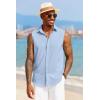 COOFANDY Mens Sleeveless Button Down Beach Shirts Casual Summer Tank Tops Collared Imitation Linen Tank Shirt(Light Blue)