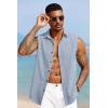 COOFANDY Mens Sleeveless Button Down Beach Shirts Casual Summer Tank Tops Collared Imitation Linen Tank Shirt(Light Denim Blue)
