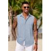 COOFANDY Mens Sleeveless Button Down Beach Shirts Casual Summer Tank Tops Collared Imitation Linen Tank Shirt(Light Denim Blue)