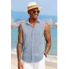 COOFANDY Mens Sleeveless Button Down Beach Shirts Casual Summer Tank Tops Collared Imitation Linen Tank Shirt(Light Denim Blue)