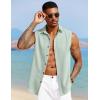 COOFANDY Mens Sleeveless Button Down Beach Shirts Casual Summer Tank Tops Collared Imitation Linen Tank Shirt(Light Green)