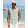 COOFANDY Mens Sleeveless Button Down Beach Shirts Casual Summer Tank Tops Collared Imitation Linen Tank Shirt(Light Green)