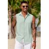 COOFANDY Mens Sleeveless Button Down Beach Shirts Casual Summer Tank Tops Collared Imitation Linen Tank Shirt(Light Green)