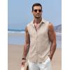 COOFANDY Mens Sleeveless Button Down Beach Shirts Casual Summer Tank Tops Collared Imitation Linen Tank Shirt(Light Khaki)