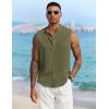 COOFANDY Mens Sleeveless Summer Shirts Beach Tank Tops Button Up Textured Tank Shirt for Vacation(Army Green)