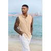 COOFANDY Mens Sleeveless Summer Shirts Beach Tank Tops Button Up Textured Tank Shirt for Vacation(Khaki)