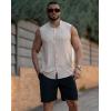 COOFANDY Mens Sleeveless Summer Shirts Beach Tank Tops Button Up Textured Tank Shirt for Vacation(Khaki)