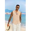 COOFANDY Mens Sleeveless Summer Shirts Beach Tank Tops Button Up Textured Tank Shirt for Vacation(Khaki)