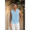 COOFANDY Mens Sleeveless Summer Shirts Beach Tank Tops Button Up Textured Tank Shirt for Vacation(Light Blue)