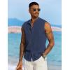 COOFANDY Mens Sleeveless Summer Shirts Beach Tank Tops Button Up Textured Tank Shirt for Vacation(Navy Blue)