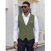COOFANDY Men’s Suit Vest Slim Fit Casual Business Vests Lightweight V-Neck Formal Dress Waistcoat for Wedding Prom(Army Green)
