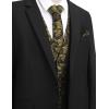 COOFANDY Men’s Suit Vest Tie Set 3PC Paisley Jacquard Waistcoat and Necktie Pocket Square for Holiday Party Wedding(Golden Paisley)