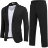 COOFANDY Men’s Suits 2 Piece Slim Fit Suit Set 2 Button Lightweight Casual Knit Blazer Suit Jacket Pants(Black)