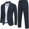 COOFANDY Men’s Suits 2 Piece Slim Fit Suit Set 2 Button Lightweight Casual Knit Blazer Suit Jacket Pants(Navy Blue)