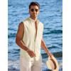 COOFANDY Men’s Summer Beach Tank Tops Sleeveless Button Up Shirt Casual Textured Tank Shirts(Beige)