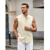COOFANDY Men’s Summer Beach Tank Tops Sleeveless Button Up Shirt Casual Textured Tank Shirts(Beige)