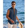 COOFANDY Men’s Summer Beach Tank Tops Sleeveless Button Up Shirt Casual Textured Tank Shirts(Deep Blue)