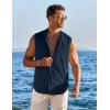 COOFANDY Men’s Summer Beach Tank Tops Sleeveless Button Up Shirt Casual Textured Tank Shirts(Deep Blue)