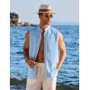 COOFANDY Men’s Summer Beach Tank Tops Sleeveless Button Up Shirt Casual Textured Tank Shirts(Light Blue)