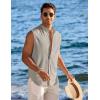 COOFANDY Men’s Summer Beach Tank Tops Sleeveless Button Up Shirt Casual Textured Tank Shirts(Light Grey)
