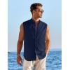 COOFANDY Men’s Summer Beach Tank Tops Sleeveless Button Up Shirt Casual Textured Tank Shirts(Navy Blue)