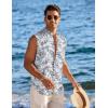COOFANDY Men’s Summer Beach Tank Tops Sleeveless Button Up Shirt Casual Textured Tank Shirts(White Black Leaf)