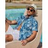 COOFANDY Men’s Summer Beach Vacation Shirt Casual Button Down Short Sleeve Shirt Hawaiian Tropical Resort Wear(Blue / White Plam Leaf)