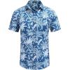 COOFANDY Men’s Summer Beach Vacation Shirt Casual Button Down Short Sleeve Shirt Hawaiian Tropical Resort Wear(Blue / White Plam Leaf)